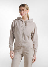 FELPA CON CAPPUCCIO FULL-ZIP IN TESSUTO STRETCH BEIGE - Activewear | DEHA