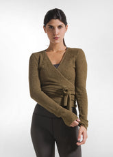 BRAUNER BOUCLE-CARDIGAN MIT GEKREUZUNG - Strickwaren - Outlet | DEHA
