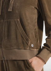 FELPA IN CINIGLIA CON ZIP E CAPPUCCIO MARRONE - KAKI BROWN | DEHA