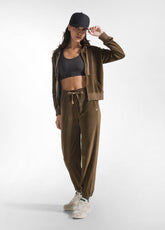 FELPA IN CINIGLIA CON ZIP E CAPPUCCIO MARRONE - KAKI BROWN | DEHA
