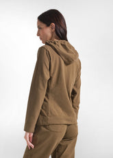 BROWN STRETCH COTTON ZIP-UP HOODIE - KAKI BROWN | DEHA