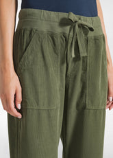 LIGHT CORDUROY DRAWSTRING PANTS - GREEN - OLIVE GREEN | DEHA