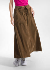 VELVET SKIRT WITH DRAWSTRING WAIST BROWN - KAKI BROWN | DEHA