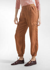 LINEN CARGO PANTS - BROWN - AMBER BROWN | DEHA