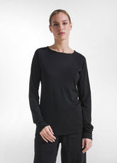LONG-SLEEVE T-SHIRT IN FLAMED MODAL JERSEY - BLACK - DEHA ESSENTIALS | DEHA