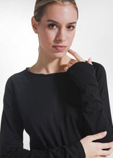 T-SHIRT A MANICA LUNGA IN JERSEY MODAL FIAMMATO NERO - BLACK | DEHA
