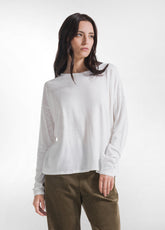 T-SHIRT A MANICA LUNGA IN JERSEY MODAL FIAMMATO BIANCO - Top & T-shirts | DEHA