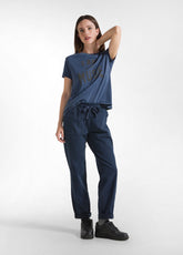 GABARDINE DRAWSTRING PANTS - BLUE - NIGHT BLUE | DEHA
