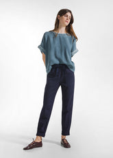 PANTALONI DRITTI IN POPLINE ELASTICIZZATO BLU - DEHA ESSENTIALS | DEHA