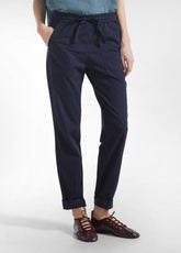 PANTALONI DRITTI IN POPLINE ELASTICIZZATO BLU - DEHA ESSENTIALS | DEHA