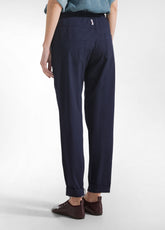 PANTALONI DRITTI IN POPLINE ELASTICIZZATO BLU - BLUE NIGHT | DEHA