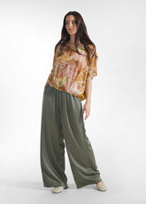 VISCOSE SATIN PALAZZO PANTS - GREEN - Pants - Outlet | DEHA