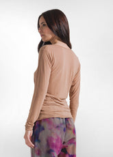BRAUNES LANGARM-T-SHIRT AUS KASCHMIR-MISCHUNG - CAMEL BROWN | DEHA