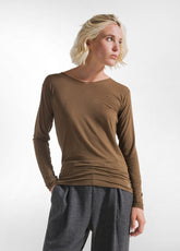 BROWN CASHMERE BLEND LONG SLEEVE T-SHIRT - T-shirts - Outlet | DEHA