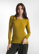 T-SHIRT A MANICA LUNGA IN MISTO CASHMERE VERDE | DEHA
