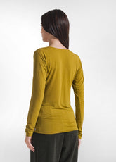 GREEN CASHMERE BLEND LONG SLEEVE T-SHIRT - MUSTARD GREEN | DEHA