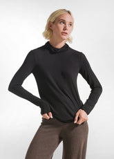 T-SHIRT A COLLO ALTO E MANICA LUNGA IN MISTO CASHMERE NERO - DEHA ESSENTIALS | DEHA