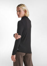 BLACK CASHMERE BLEND HIGH NECK LONG SLEEVE T-SHIRT - BLACK | DEHA
