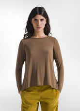 BROWN CASHMERE BLEND HIGH NECK LONG SLEEVE T-SHIRT - T-shirts - Outlet | DEHA