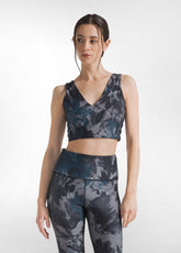 ALLOVER RECYCLED MICROFIBRE SPORT BRA - BROWN - FLORAL BLUE | DEHA