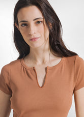T-SHIRT IN COSTINA MARRONE - AMBER BROWN | DEHA