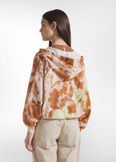 FELPA STAMPA FLOWER CON CAPPUCCIO E ZIP MARRONE - FLORAL BROWN | DEHA