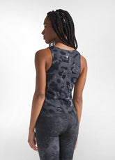 BLACK PRINTED STRETCH MICROFIBER RACING TANK TOP - BLACK ANIMALIER | DEHA