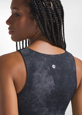 SCHWARZES BEDRUCKTES STRETCH-MIKROFASER-RENN-TANKTOP - ALLOVER MARBLE BACK | DEHA