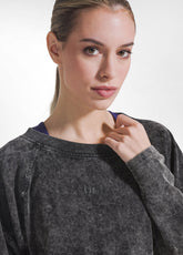 BLACK PRINTED COTTON JERSEY SHORT SWEATSHIRT - MARBLE BLACK | DEHA