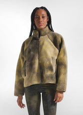 GREEN MALTINTO EFFECT TEDDY JACKET - CAMO GREEN | DEHA
