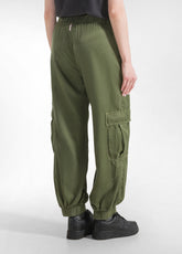 CUPRO SATIN CARGO PANTS - GREEN - OLIVE GREEN | DEHA