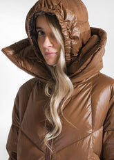 PIUMINO MIDI CON CAPPUCCIO MARRONE - GLACE' BROWN | DEHA