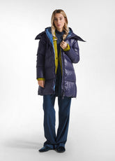 MIDI DOWN JACKET WITH HOOD BLUE - NIGHT BLUE | DEHA