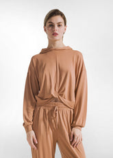 FELPA CON NODO IN JERSEY MODAL MARRONE - AMBER BROWN | DEHA