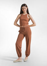 TOP A COSTE IN MAGLIA DI RAYON MARRONE - AMBER BROWN | DEHA