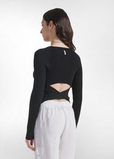 RAYON KNITTED WRAP SWEATER - BLACK - BLACK | DEHA