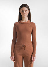 RAYON KNITTED WRAP SWEATER - BROWN - Knitwear - Outlet | DEHA