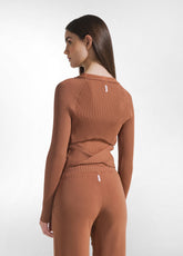 RAYON KNITTED WRAP SWEATER - BROWN - AMBER BROWN | DEHA
