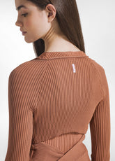 RAYON KNITTED WRAP SWEATER - BROWN - AMBER BROWN | DEHA