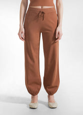 RAYON KNITTED JOGGER PANTS - BROWN - AMBER BROWN | DEHA