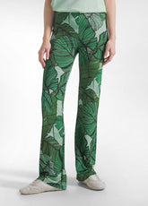 PANTALONE FLUIDO IN VISCOSA STAMPATA VERDE - GREEN LEAVES | DEHA
