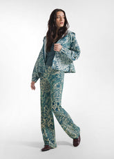 PANTALONE FLUIDO IN VISCOSA STAMPATA BLU - TEAL BLUE LEAVES | DEHA