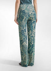 PANTALONE FLUIDO IN VISCOSA STAMPATA BLU - TEAL BLUE LEAVES | DEHA