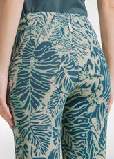 PANTALONE FLUIDO IN VISCOSA STAMPATA BLU - TEAL BLUE LEAVES | DEHA