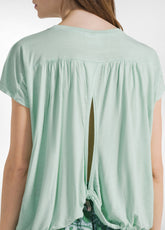 VISKOSE T-SHIRT WITH DRAWSTRING - GREEN - WATER GREEN | DEHA
