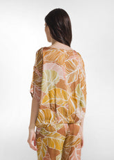 BLUSA IN RASO STAMPATO MARRONE - BROWN LEAVES | DEHA