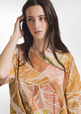 BLUSA IN RASO STAMPATO MARRONE - BROWN LEAVES | DEHA