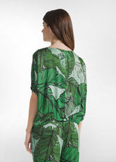 ALLOVER SATIN BLOUSE - GREEN - GREEN LEAVES | DEHA