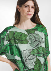 ALLOVER SATIN BLOUSE - GREEN - GREEN LEAVES | DEHA