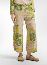 PANTALONE CROPPED IN RASO STAMPATO BEIGE - YELLOW LEAVES | DEHA